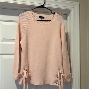 Kaari Blue Light Pink Sweater with Lace-Up Accents